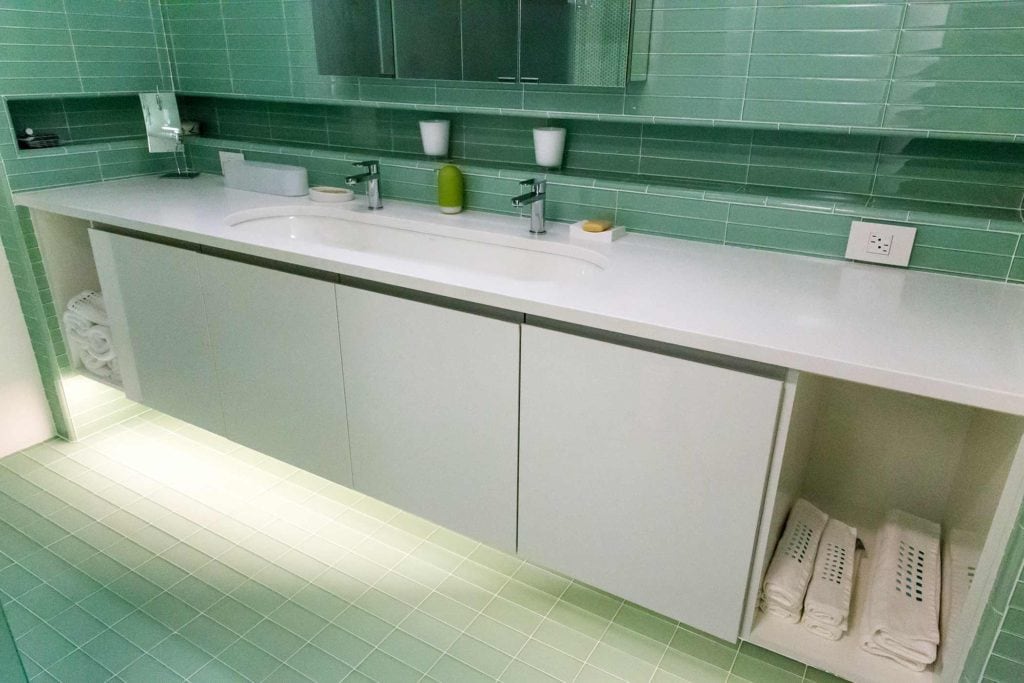 Bathroom remodel - Essex House condominium. © 2015, Metro Cabinet Company