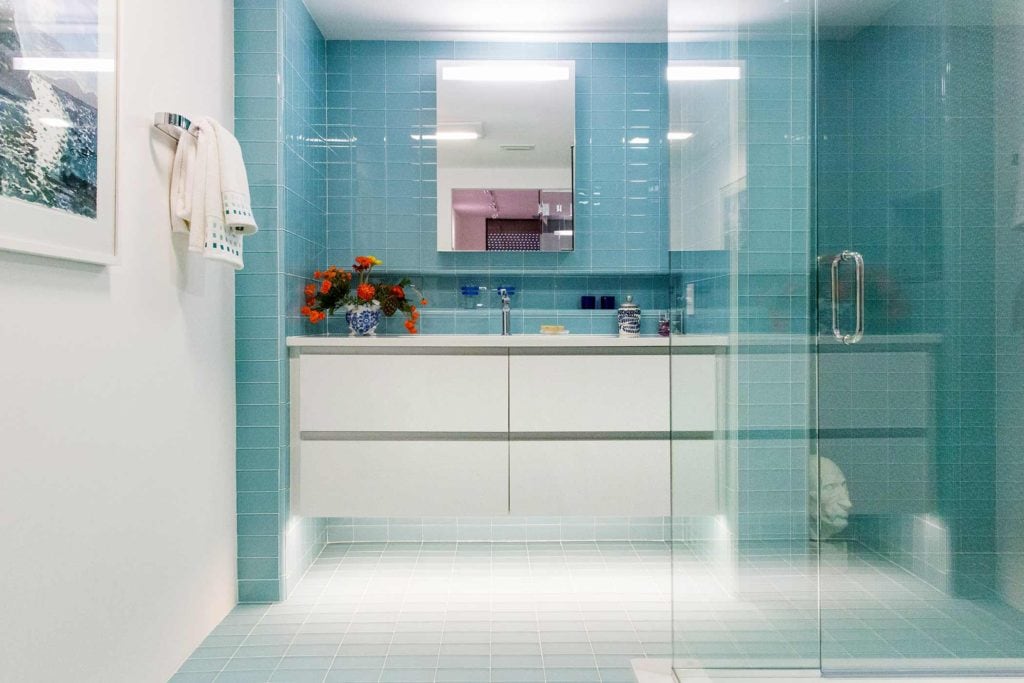 Bathroom remodel - Essex House condominium. © 2015, Metro Cabinet Company